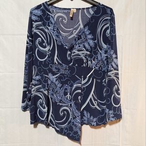 Susan Lawrence EUC Blue Patterned Women's Blouse, XL, Super Cute!